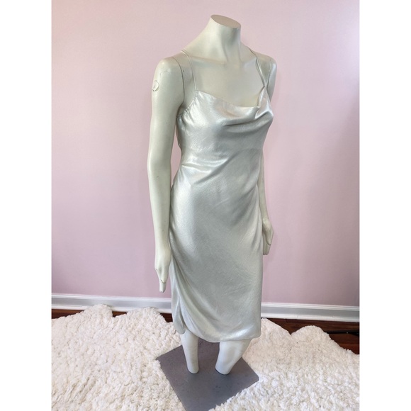 Express Metallic Cowl Neck Cross Back Midi Slip Dress - Picture 7 of 15